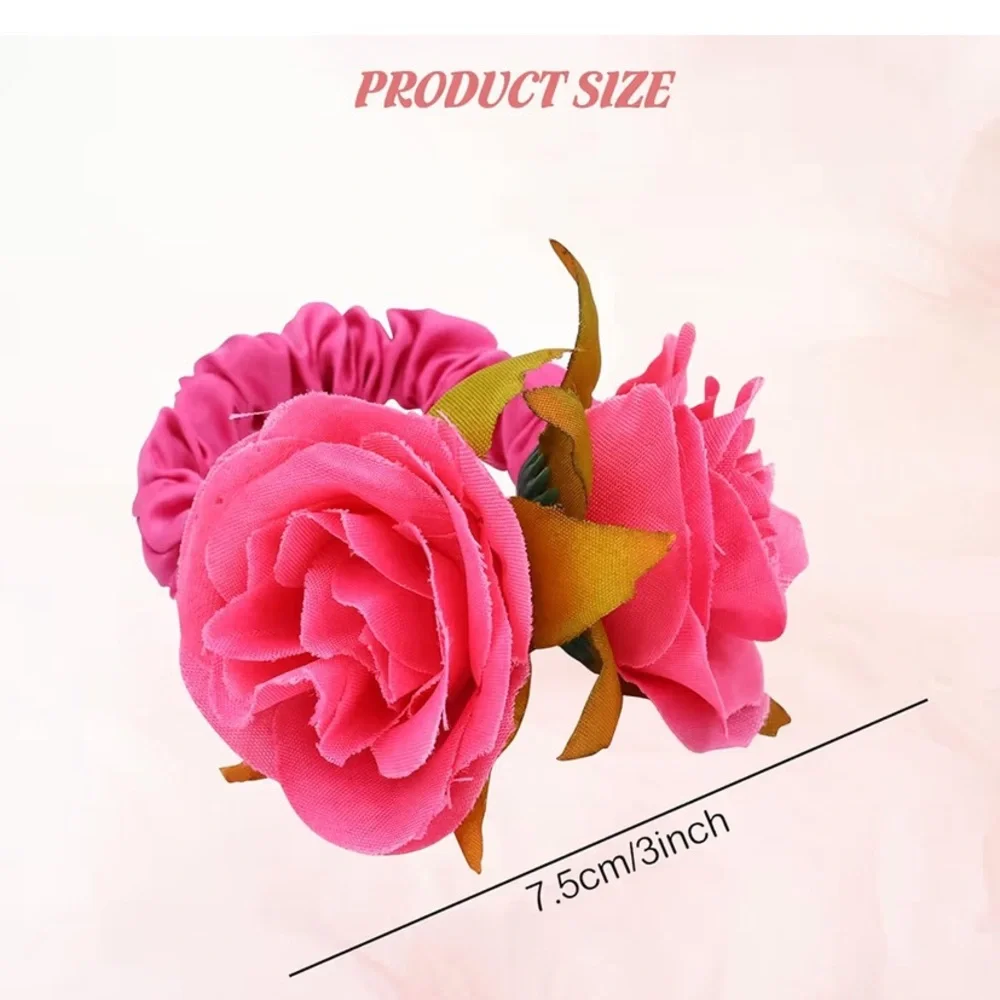 🆕 8 Pack Colorful Rose Flower Floral Hair Bands Elastics Bands Scrunchies